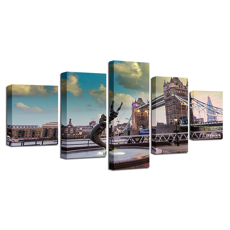 

Decor Poster Prints Art Modern 5 Pieces London Bridge City Landscape Canvas Picture Modular Paintings Living Room