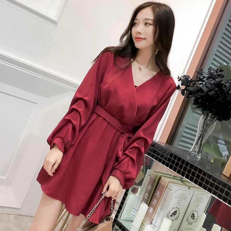 2018 осень зима шикарное сексуальное Клубное платье мини женское с v-образным