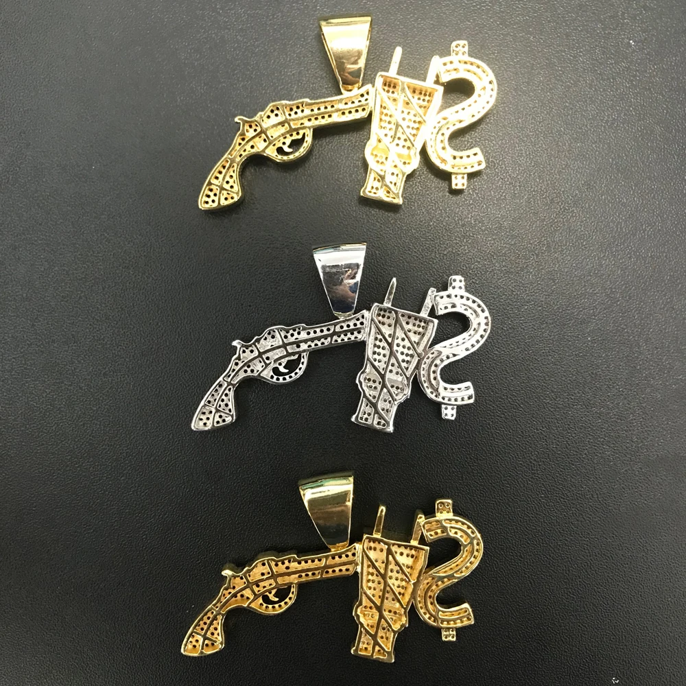 BLING KING мужские $ Dollar электрическая вилка для пистолета CZ кулон Блестящий микро