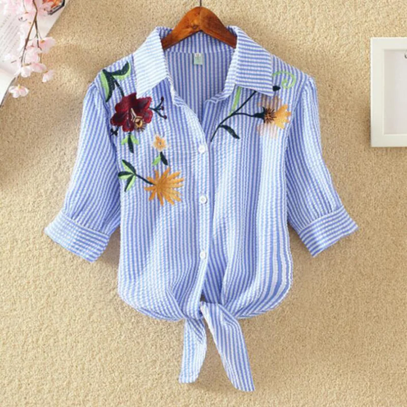 Женская блузка с вышивкой Susi & Rita 2019 хлопковые рубашки коротким рукавом блузки летние кроп топы корейские