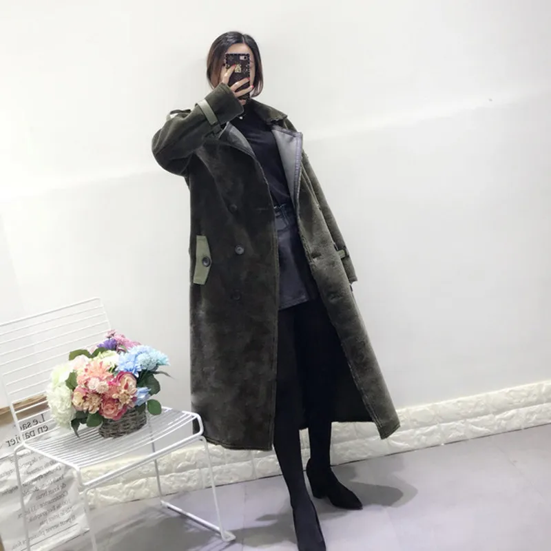 2018 Новый Для женщин зимние кожаные пальто стрижка овец мех один длинные стрижки