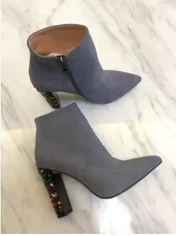 style 3 Г., осенне-зимние полусапожки из натуральной кожи с острым носком, Черные ботильоны на высоком каблуке серые повседневные туфли-лодочки - Цвет: style 3