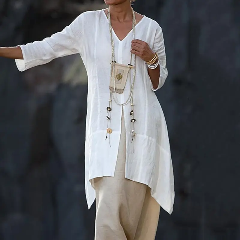 Простая белая Повседневная оранжевая летняя Свободная Женская блузка в стиле