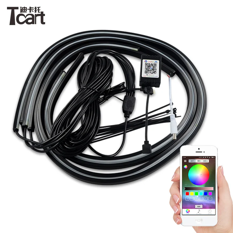 Tcart 4 шт. автомобиль rgb приложение управления светодиодный неон под днище кузова