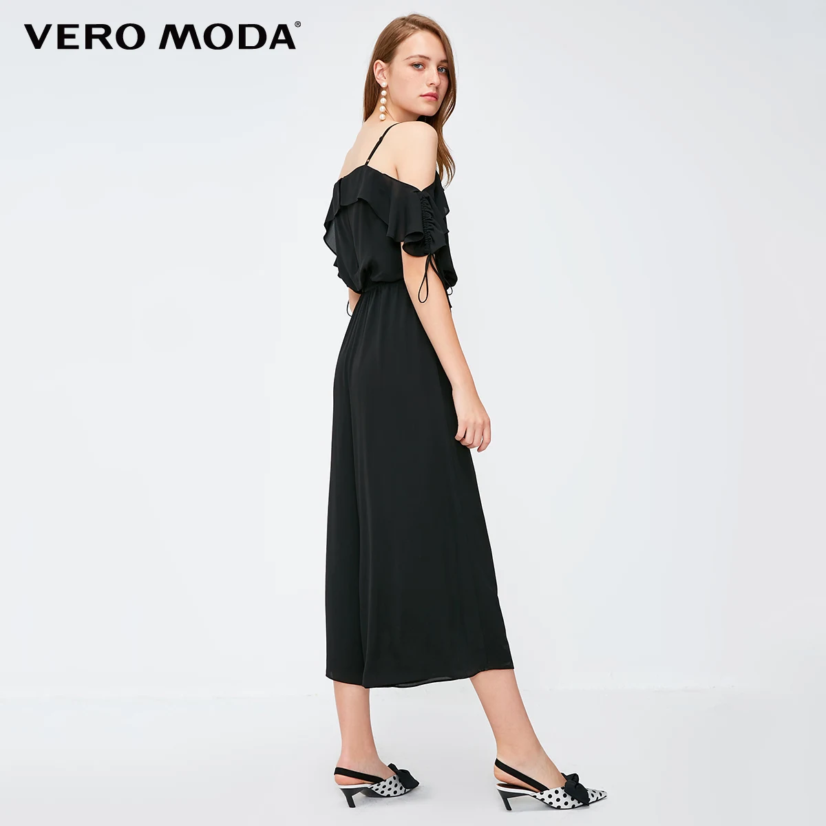 Vero Moda New Women's Ruffled Trims Shoulder Straps Wide-leg Jumpsuit | 318344506