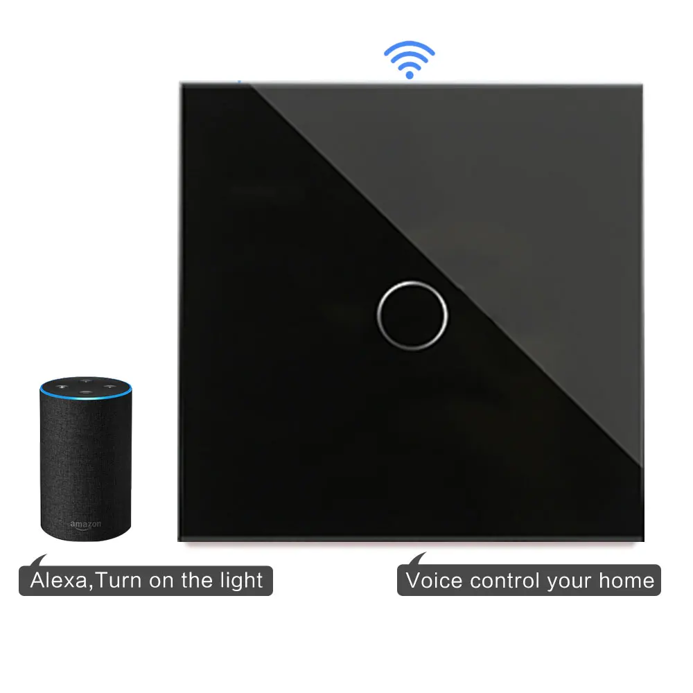 Bingoelec 1 банда 1 способ wifi переключатель дистанционный RF 433,92 сенсорный переключатель Хрустальная стеклянная панель умный дом автоматизация беспроводной настенный переключатель - Цвет: WIFI RF Black