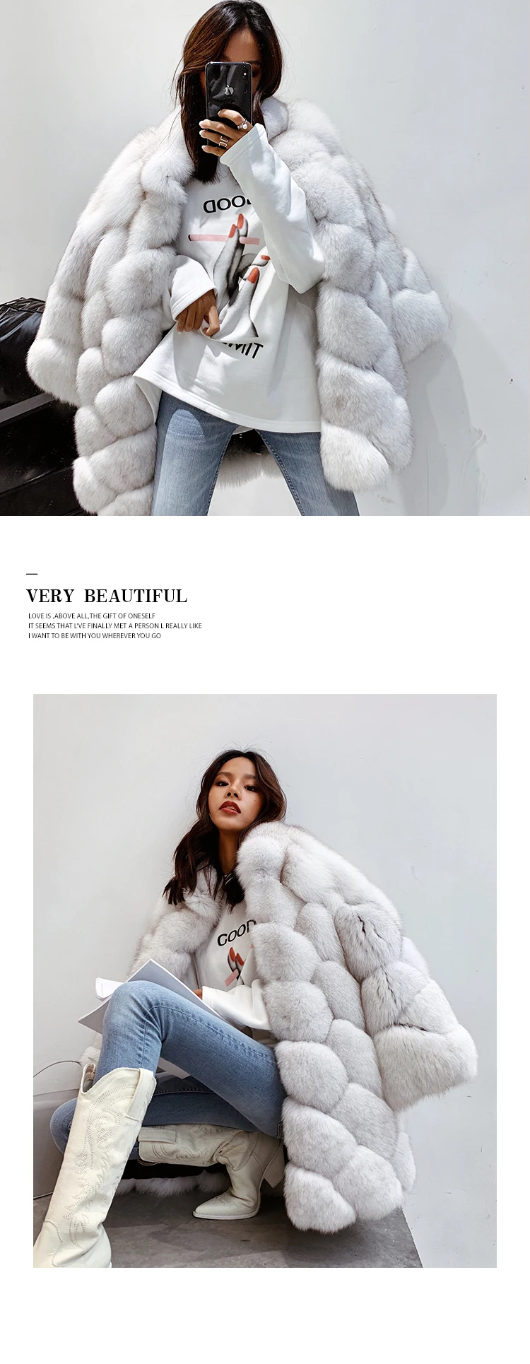 Maylofuer Women New Real Fox Fur Coat Natural and Genuine Fox Fur Jacket for Woman Winter Fashion Fur Coats Overcoat Outwear