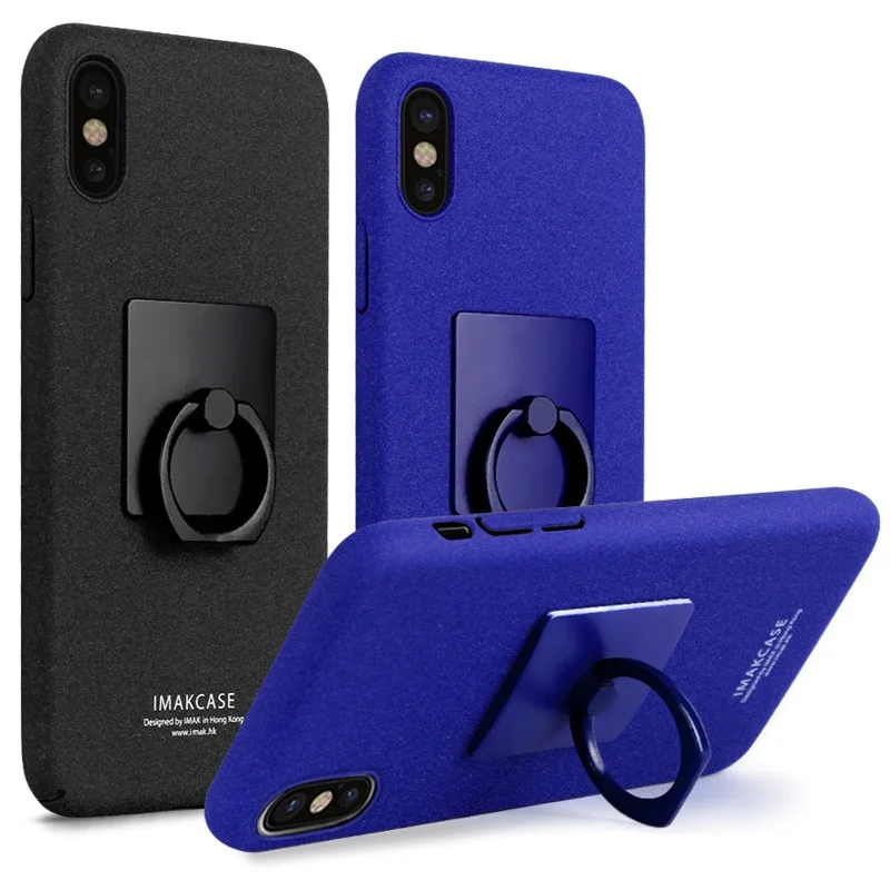IMAK for Apple iPhone X/10 Ring Holder Kickstand Matte Hard Case + Screen Protector - Black |