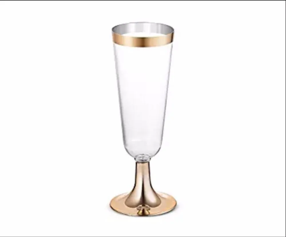 

60pcs/lot 180ML Hard Plastic Wine Cup Disposable Plastic Drinkware 6oz Gold Rim Color Fit Party Wedding Festival