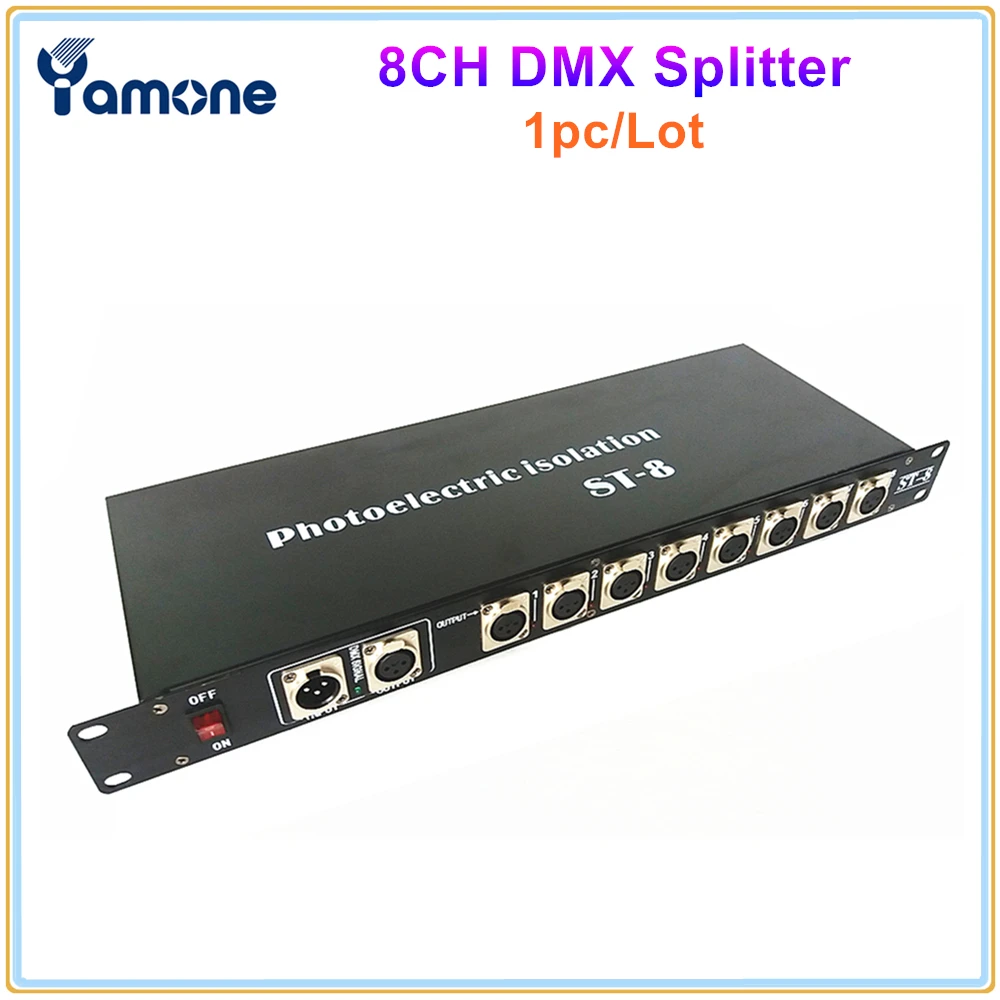 

1x DMX 8CH DMX Signal Amplifier 8 Way Distributor Stage Light 8 Output Ports Controller Dimmer Signal Optical Isolation Splitter