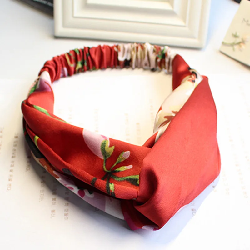 Женская повязка на голову с перехлёстом шелковым принтом|headband rubber|headband punkheadband