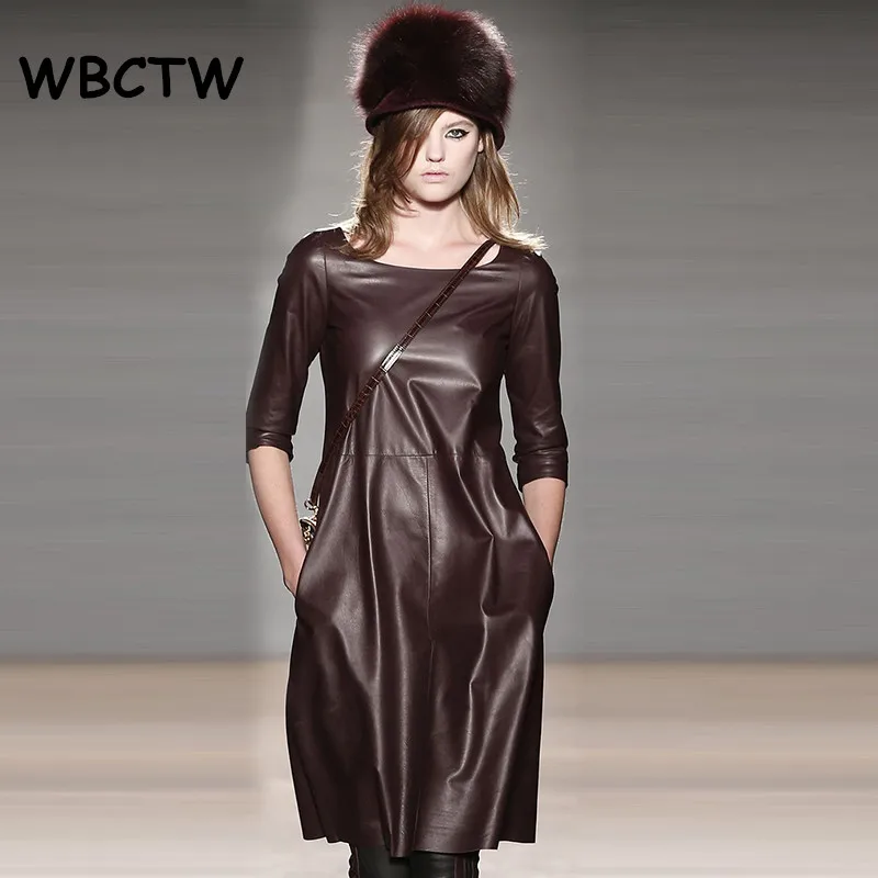 WBCTW PU Кожаные модельные туфли 2018 крепкий кофе с рукавом до локтя миди Длина