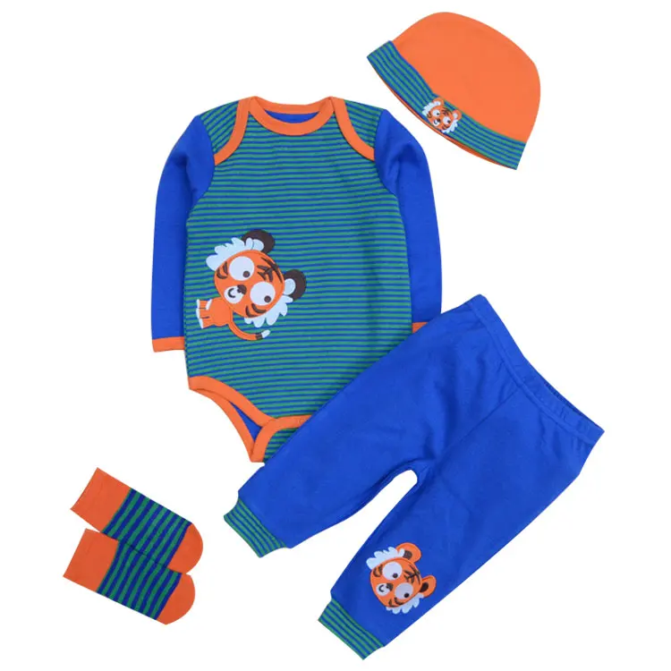 Bodysuit32 Kiddiezoom/брендовая одежда для малышей с длинными рукавами весенне-осенний Повседневный хлопковый комбинезон+ шапка+ носки+ леггинсы комплект одежды из 4 предметов - Цвет: Bodysuit32