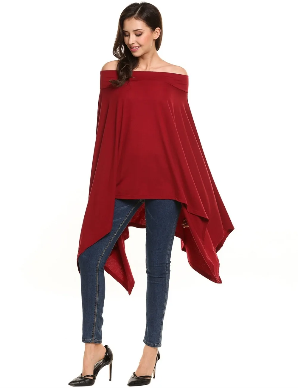Женщины slash шеи нерегулярные хем batwing рукавом твердые свободные пуловер dress|pullover