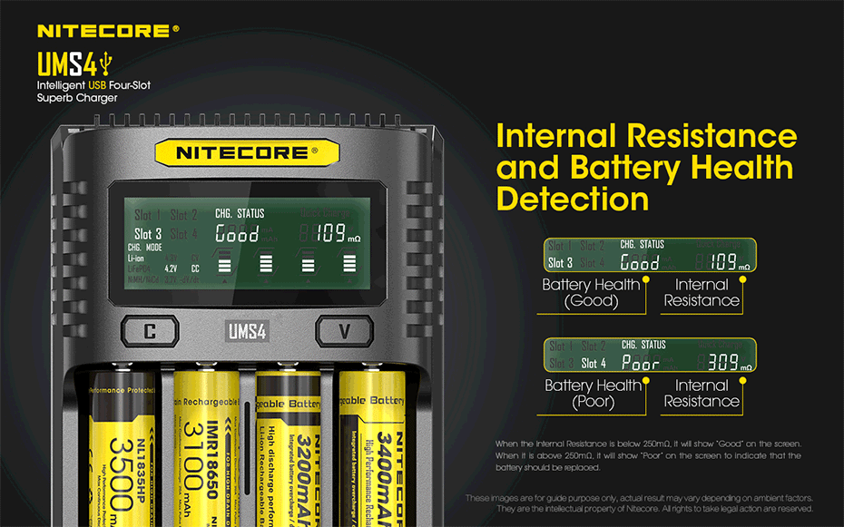 NITECORE UMS4 интеллектуальное четырехслотовое зарядное устройство QC для быстрой зарядки 4A высокотоковое многофункциональное зарядное устройство ums4