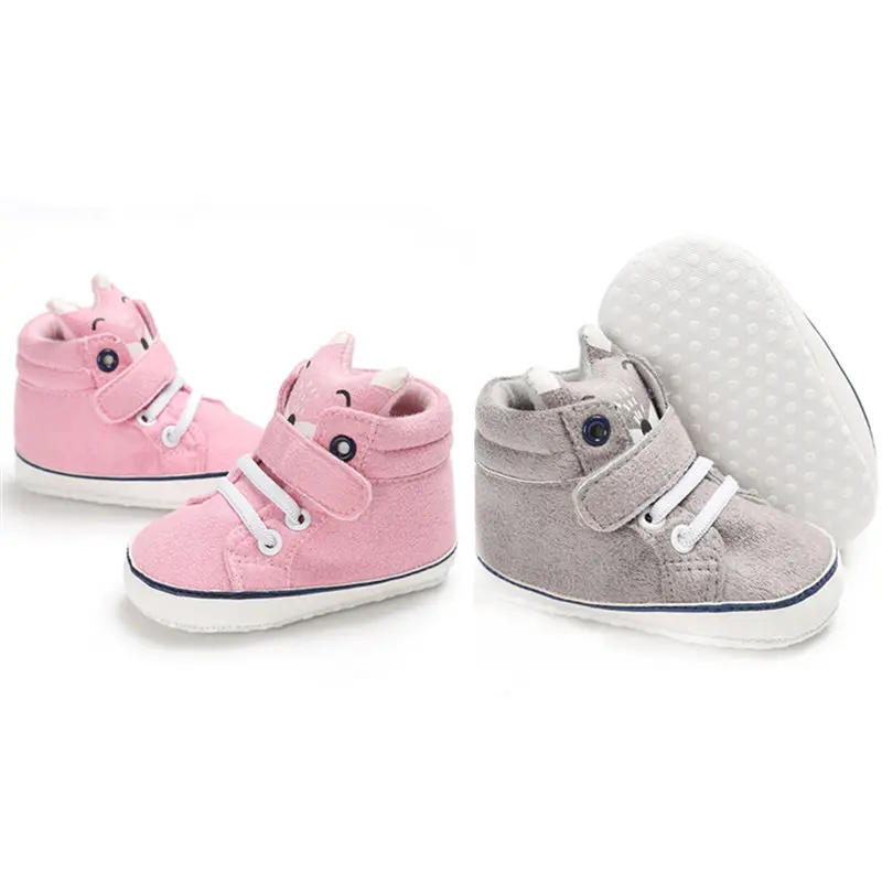 Pink And Gray 2 пары; обувь для новорожденных с головой лисы; обувь для маленьких мальчиков и девочек на мягкой подошве; обувь для первых шагов; Милые мокасины; нескользящие кроссовки для малышей - Цвет: Pink And Gray