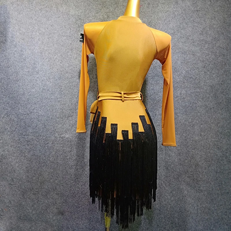 Платье для латиноамериканских соревнований желтое платье с бахромой