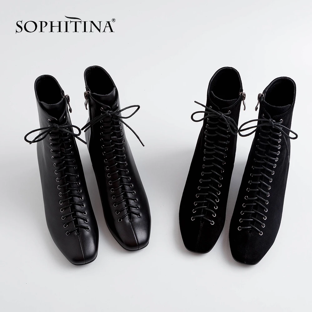 spesifikasi SOPHITINA Solid Sepatu Nyaman Tinggi Hak Square Kulit Sapi Baru Unik Wanita Sepatu Hot Sale Fashion Semata Kaki MO240