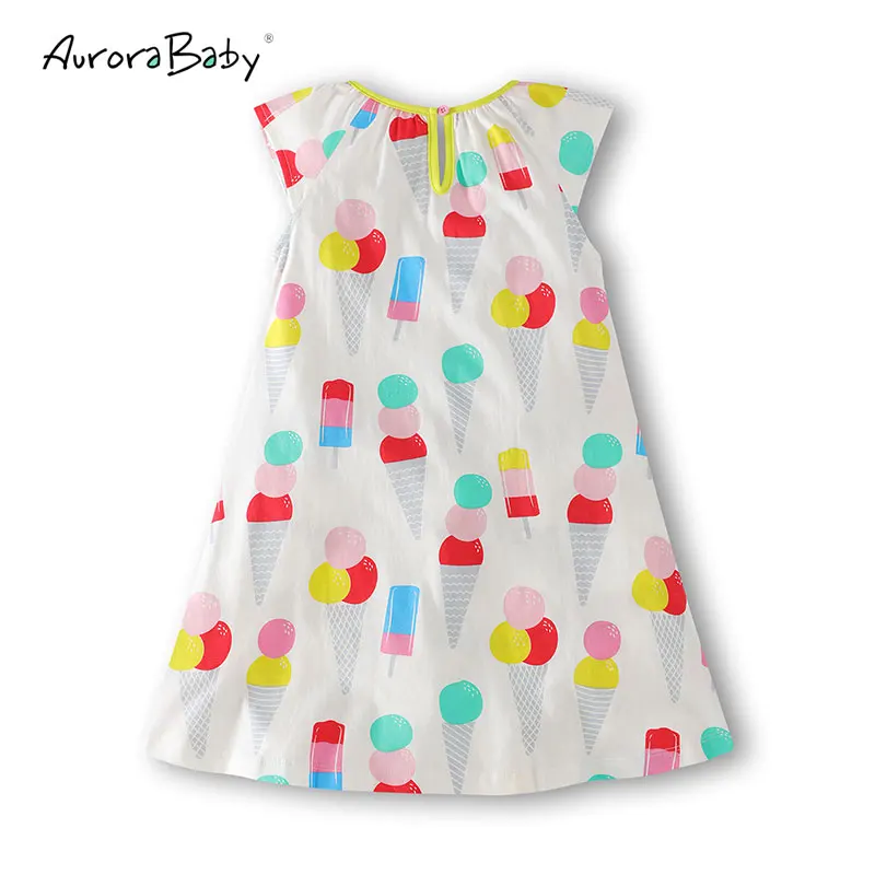 2018 новые летние девушки хлопок мороженое печати Принцесса платья для девочек