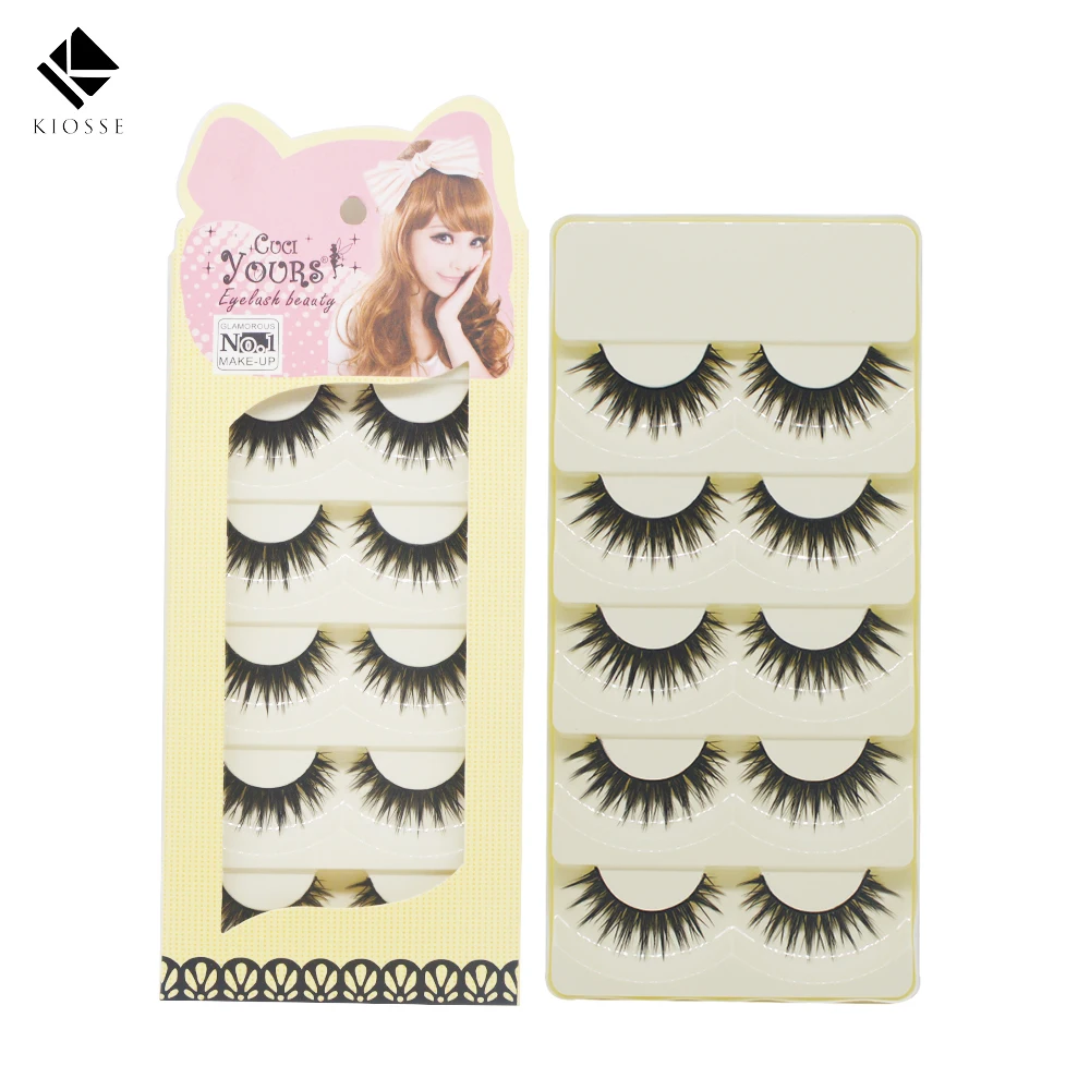 5Pair long cross False Eyelashes Makeup Cilia Beauty tool Thick Eyelash Women Cotton Stalk Professional eyelashes A045 | Красота и