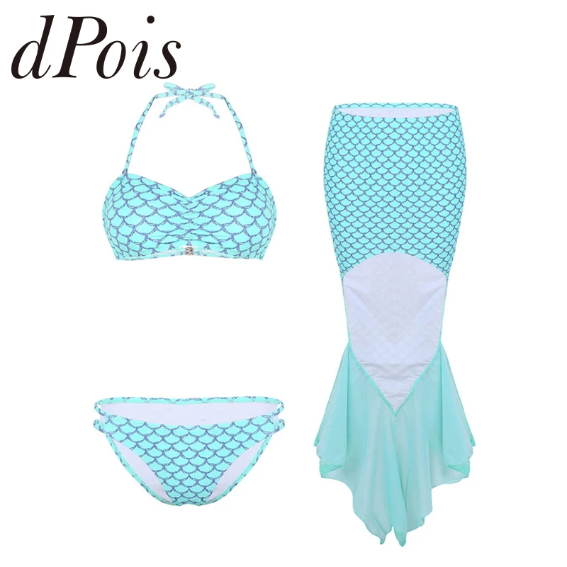 Женский купальник Русалочки для взрослых 3 шт. костюм с бретелькой на шее