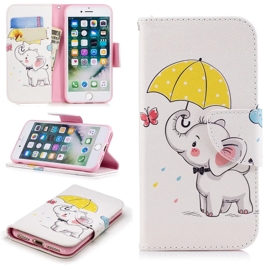 Винтажный чехол для Apple iphone XS X MAX XR, бумажник, флип-чехол для iphone 6, 6 S, 7, 8 Plus, 5, 5S, SE, панда, единорог, слон, фламинго, P07Z