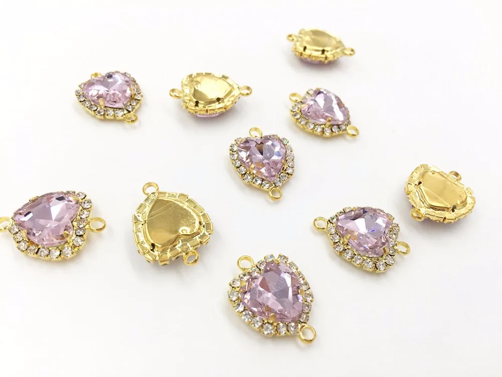 Горячая Распродажа 12 мм розовое сердце Золотая основа двойная петля Хрустальная