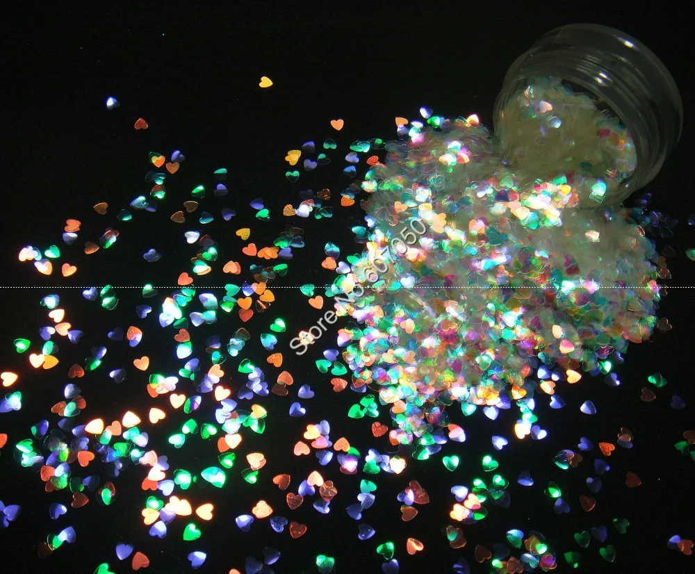 Радужный белый блеск в форме сердца 3 мм с красочными фиолетовыми красными