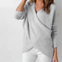 sweaters female autumn 2020 causal solid knitting jumper criss cross elegant clothing for ladies causal women autumn sweater