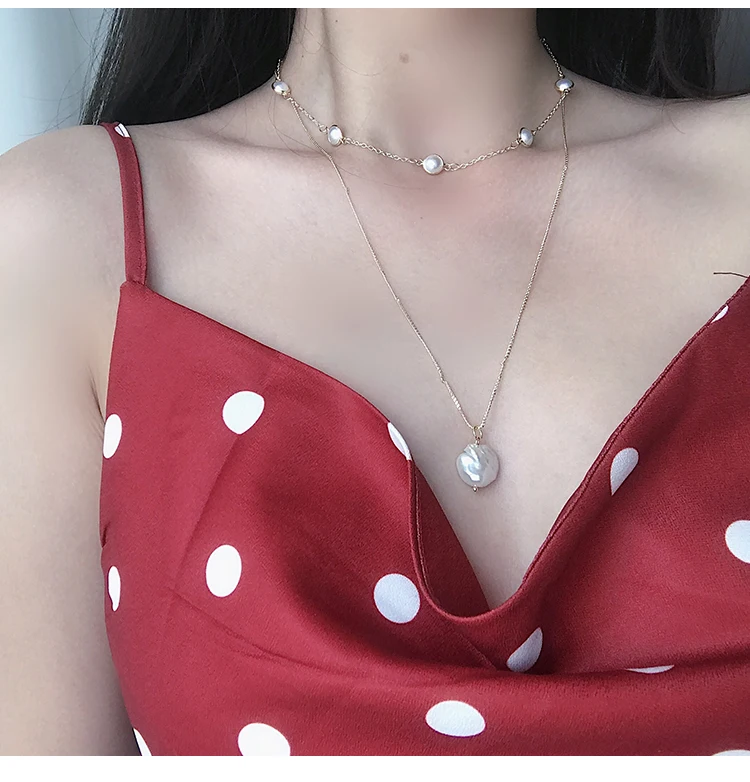 HUANZHI 2019 New Multi-layer Metal Link Chain Irregular Pearls Beads Pendant Choker Necklace for Women Girl Party Jewelry Gift | Украшения
