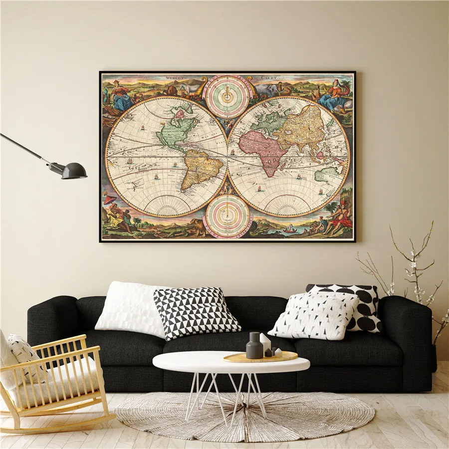 Настенная Наклейка Карта мира в двух полусферах 1730|picture for living room|animal posterpicture wall |
