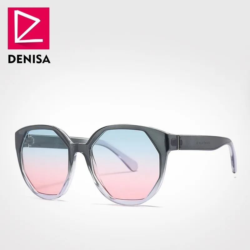 Blue-Pink Sunglasses DENISA Полигональная линза градиентная оправа для очков женские солнцезащитные очки новые синие Розовые Квадратные мужские солнцезащитные очки большие винтажные очки UV400 G2016 - Цвет линз: Blue-Pink Sunglasses