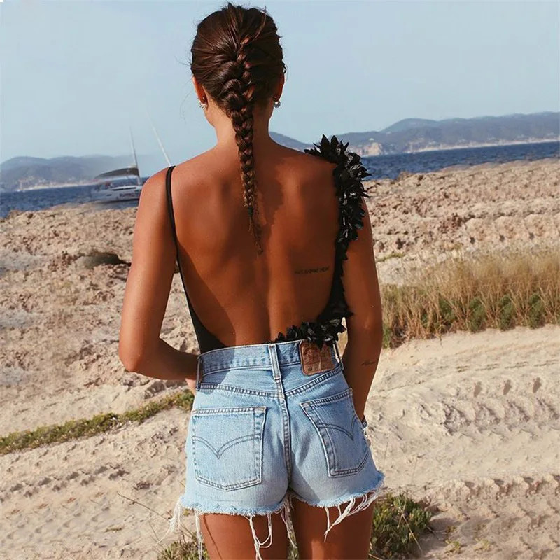 Jookrrix перо купальники Для женщин Одна деталь Монокини Sexy High-Cut Bikini черный Cheeky Biquinis