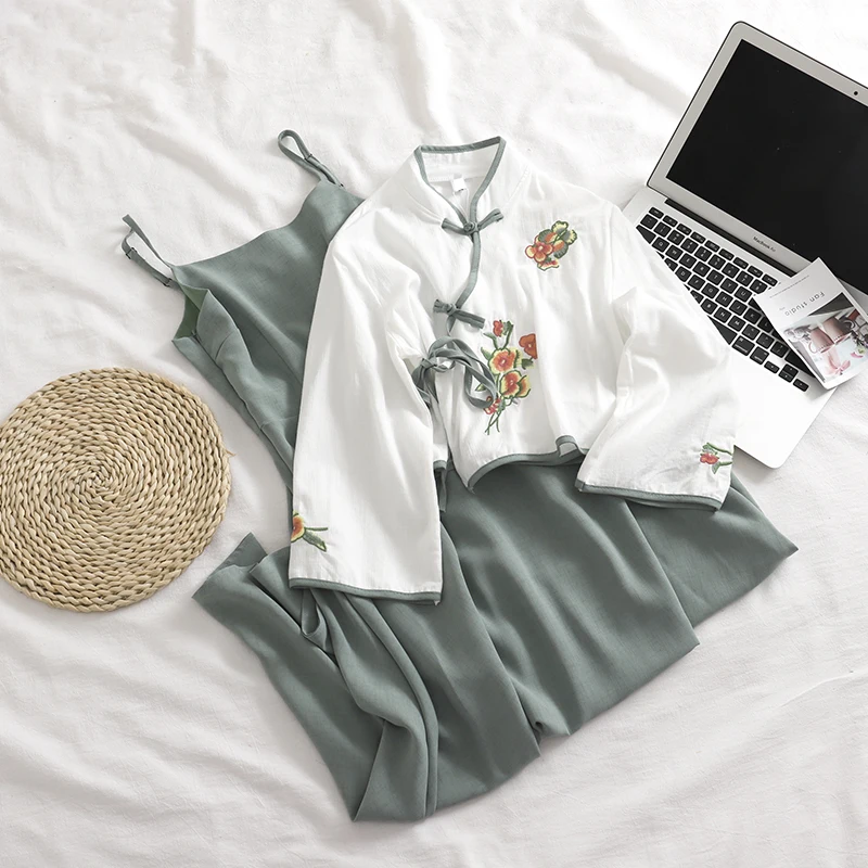 Традиционный китайский костюм из двух предметов хлопковая льняная блузка с