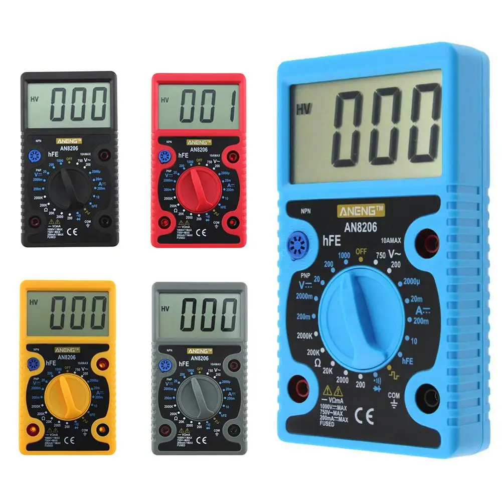 AN8206 5 Colors Mini Handheld Digital Multimeter LCD Screen Overload Protection Ampere Voltage Ohm With Tester Probe 1PC J3 | Инструменты