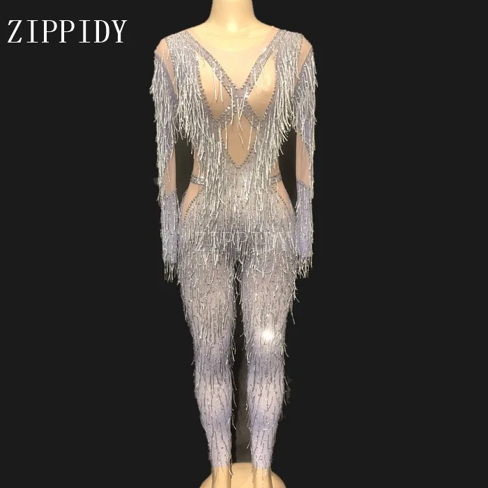 Модный сетчатый боди сексуальный прозрачный женский комбинезон с кисточками