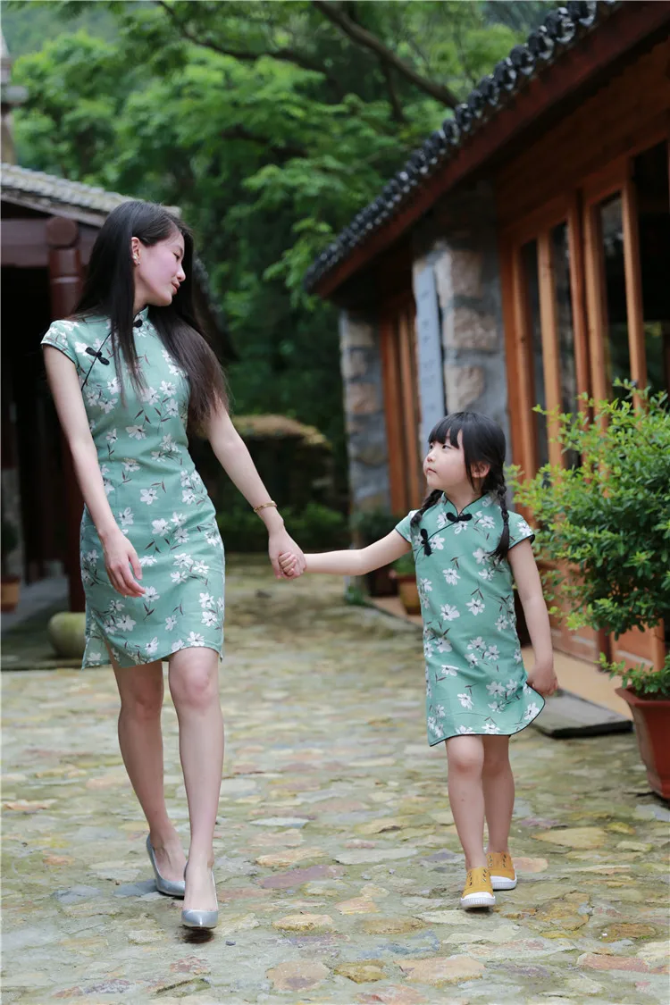 Платья для мамы и дочки; Одежда для девочек; cheongsam; Летнее Детское платье для родителей и детей; детское платье принцессы в китайском стиле для девочек