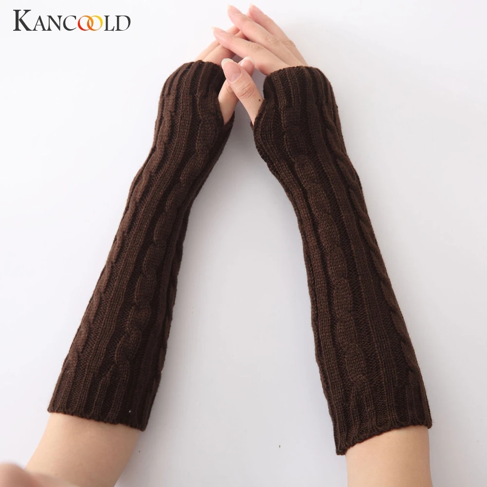 Женские зимние перчатки kancoold, одноцветные, теплые, вязанные, длинные, без пальцев, варежки, твист, новые, женские перчатки 2018NOV28