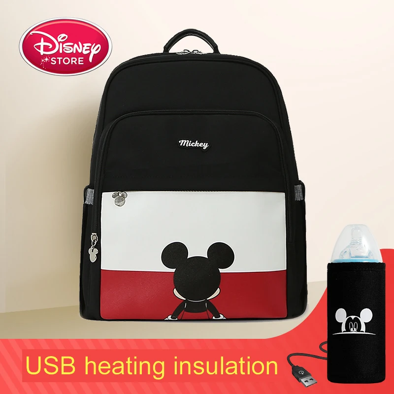 black Disney мягкий подгузник мешок USB бутылка Теплоизоляция мешок мать подгузник кормление уход за младенцем пеленка пеленания мешок Оксфорд Рюкзак - Цвет: black