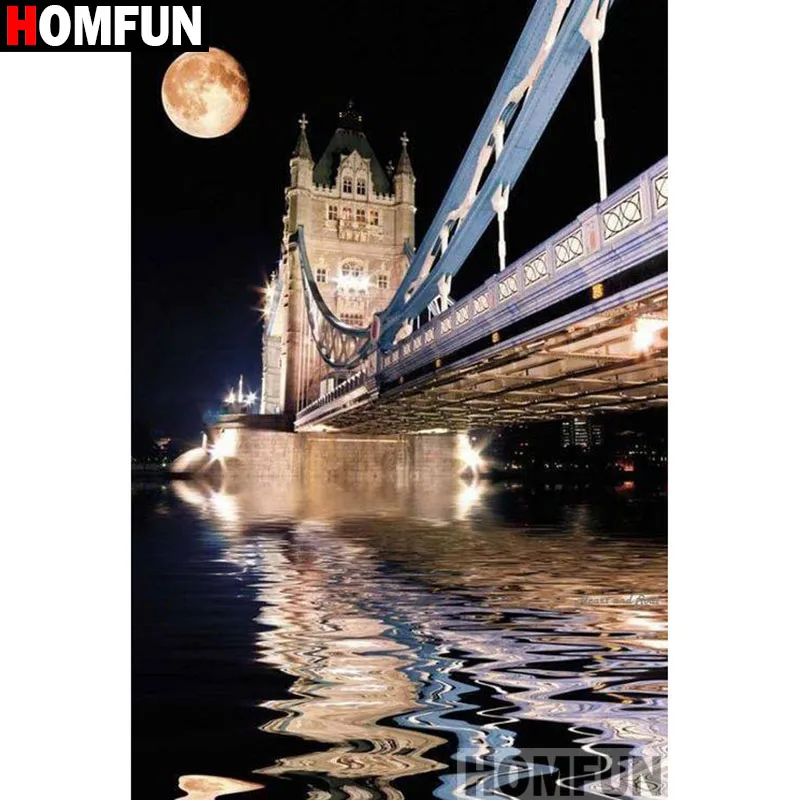 

HOMFUN Full Square/Round Drill 5D DIY Diamond Painting "Bridge scenery" 3D Embroidery Cross Stitch 5D Home Decor A15961