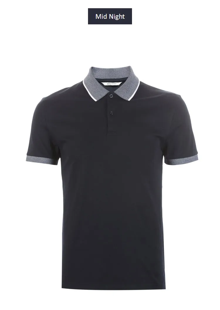JackJones мужская хлопковая рубашка поло с коротким рукавом и контрастным отложным воротником 219206501