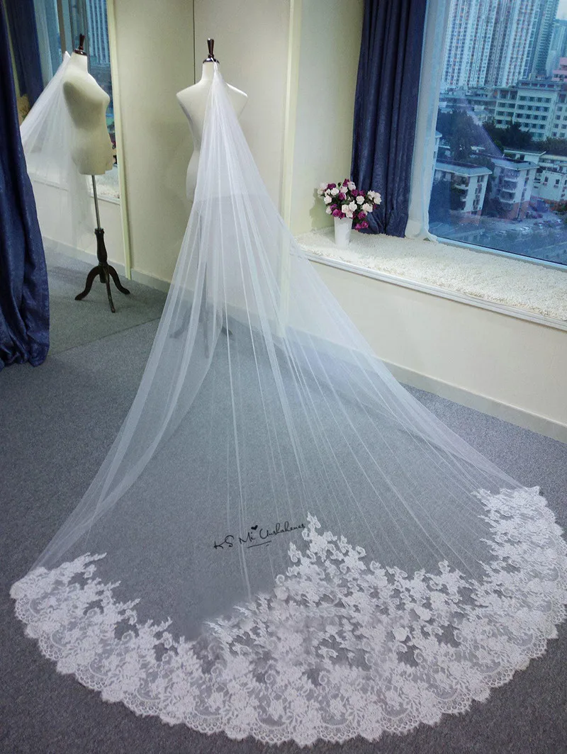 Вуаль для венчания один слой кружевной край длинный вуаль невесты 3 метра|long bridal