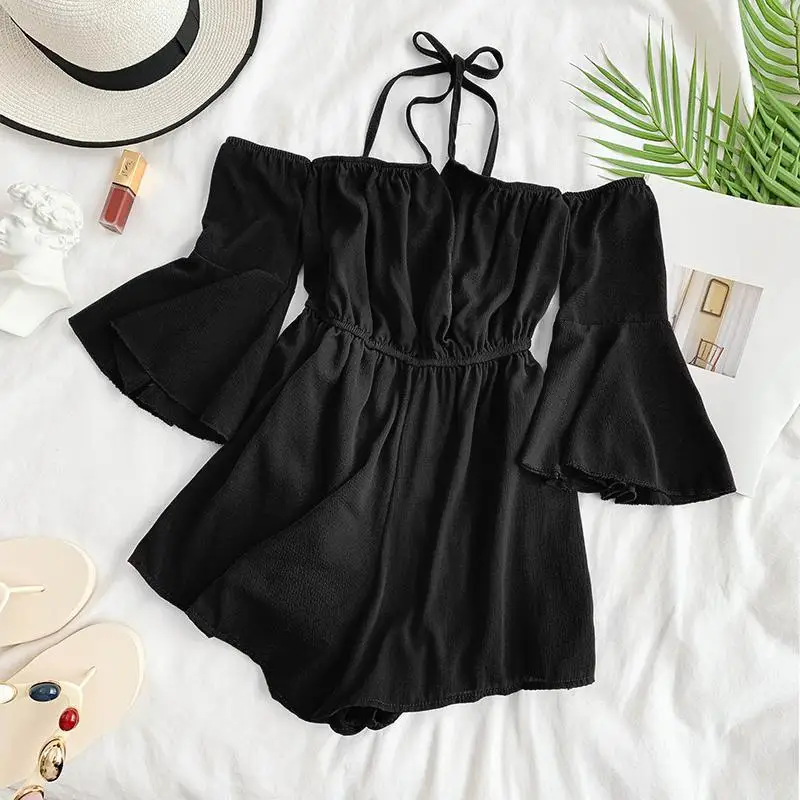 Женские комбинезоны Мода v образным вырезом крест чулок Плечо Flare рукавом