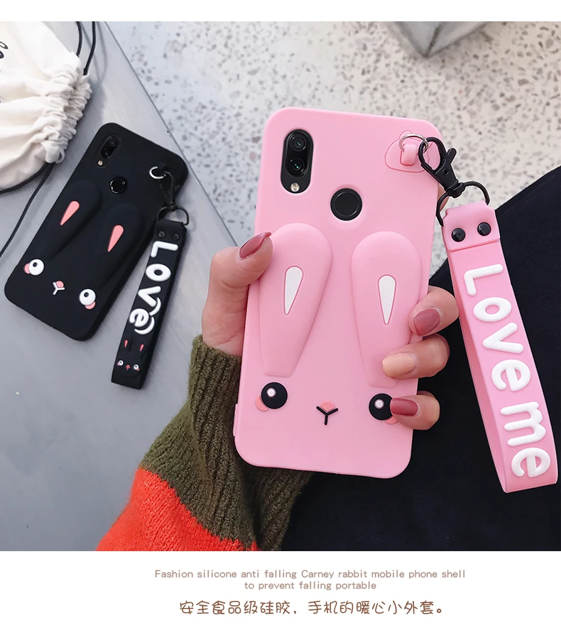 Восхитительный чехол для телефона huawei Honor 20 Honor 20 Pro Nova 4 4E 3I 3E безопасный силиконовый чехол-кролик с милыми короткими+ длинными шнурками