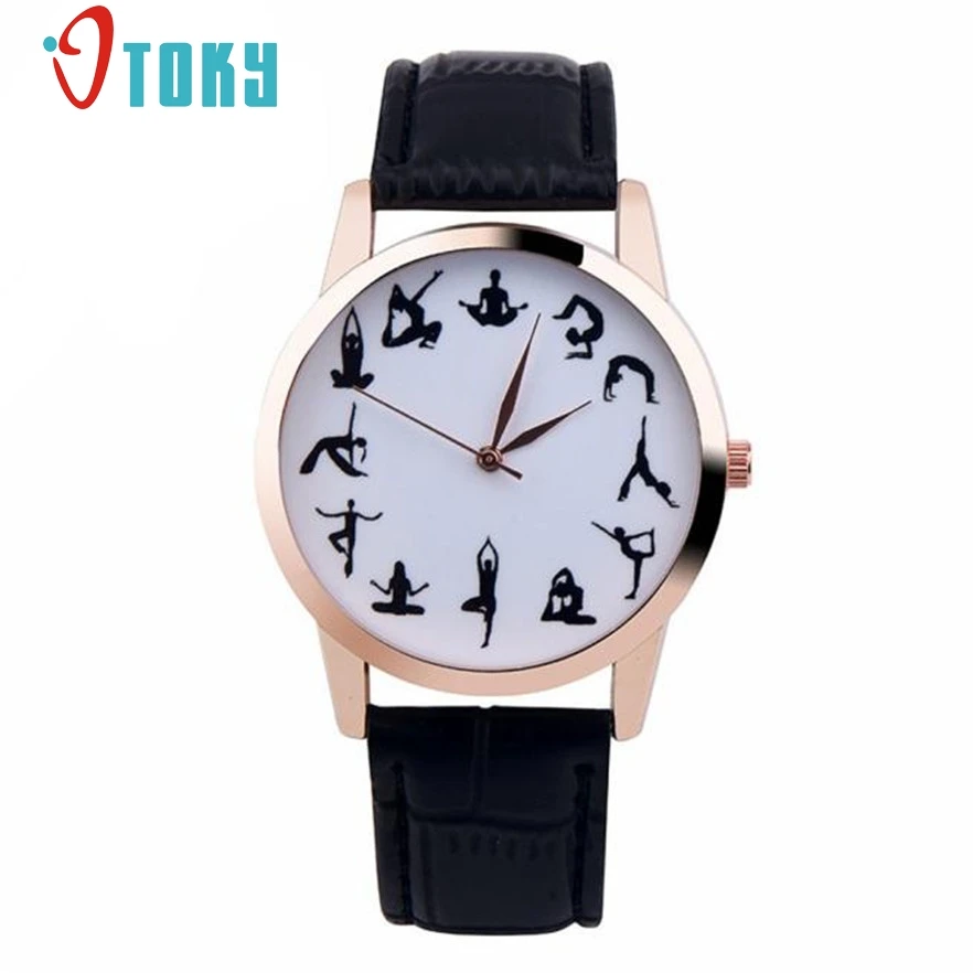 OTOKY наручные часы повседневные женские кожаные с узором для йоги кварцевые