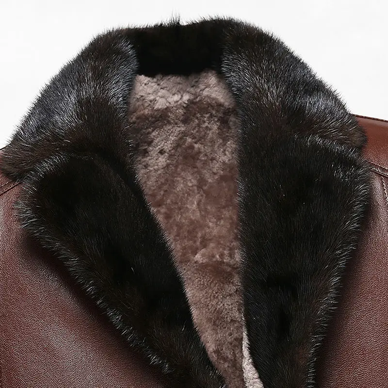 VHO Куртки из натуральной кожи мужские мотоциклетные норковые меховые воротники