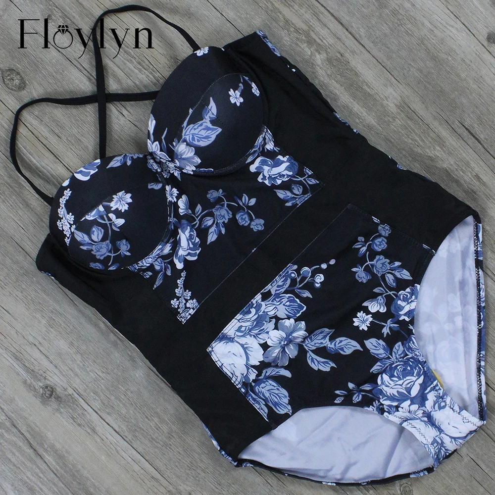 Купальник Floylyn черный с цветочным принтом пуш ап на косточках|swimsuit swimsuit|swimsuit one