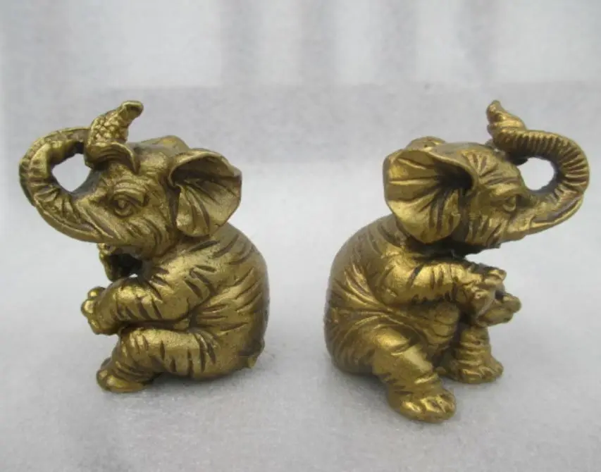 

Collectable Chinese Pure Brass Carved Animal A Pair Elephant Exquisite Small Pendant Statues