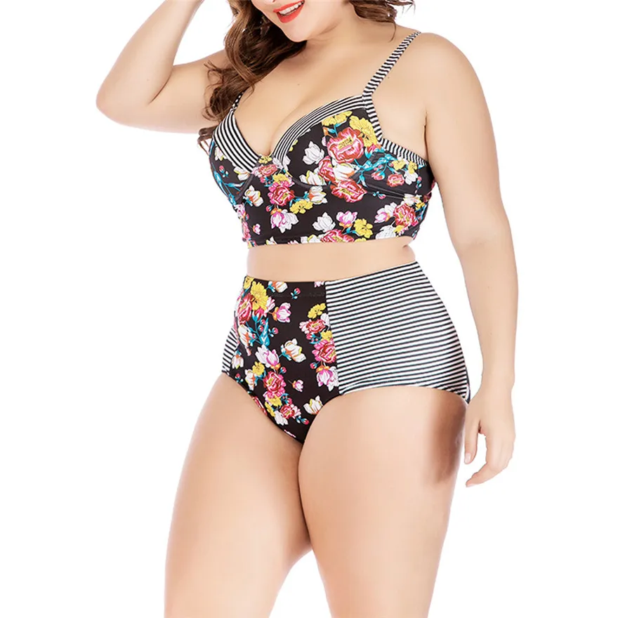 Женский купальник на бретельках с высокой талией и цветочным принтом в богемном