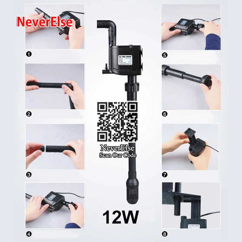 Aquarium Fish Tank Submersible Filter Pump 3in1 Water Spray Pipe Circulate Waterfall Pump Increase Air Oxygen 12W/20W Water Pump